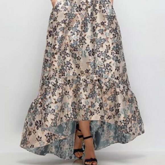 Dessy Collection Indigo Midnight Floral Brocade High-Low Gown 3148GIB - Picture 2 of 6